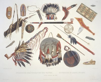 Indian utensils and arms (engraved by Du Casse, published in 1841) by Karl Bodmer